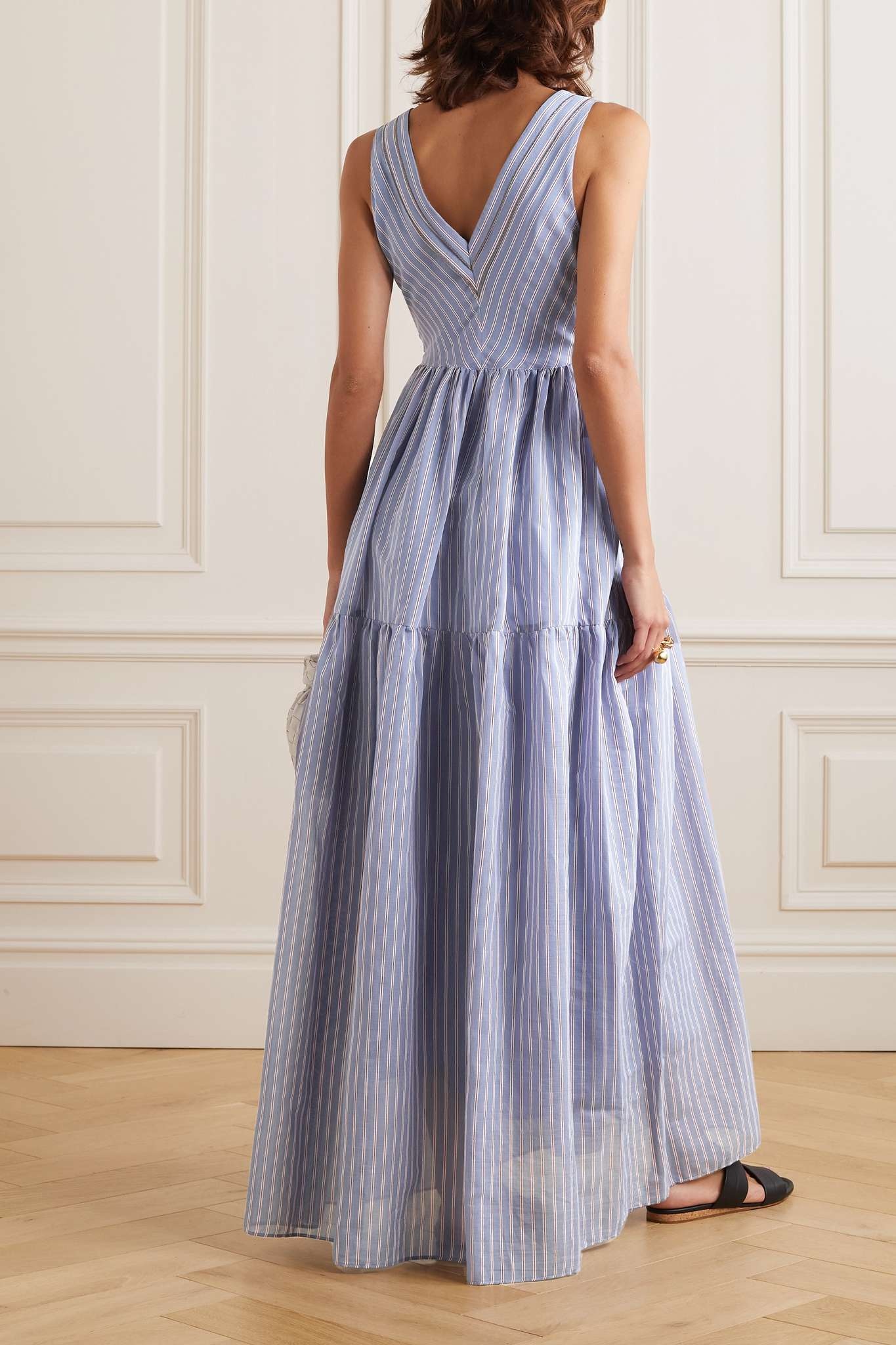 Bead-embellished striped cotton and silk-blend maxi dress - 3