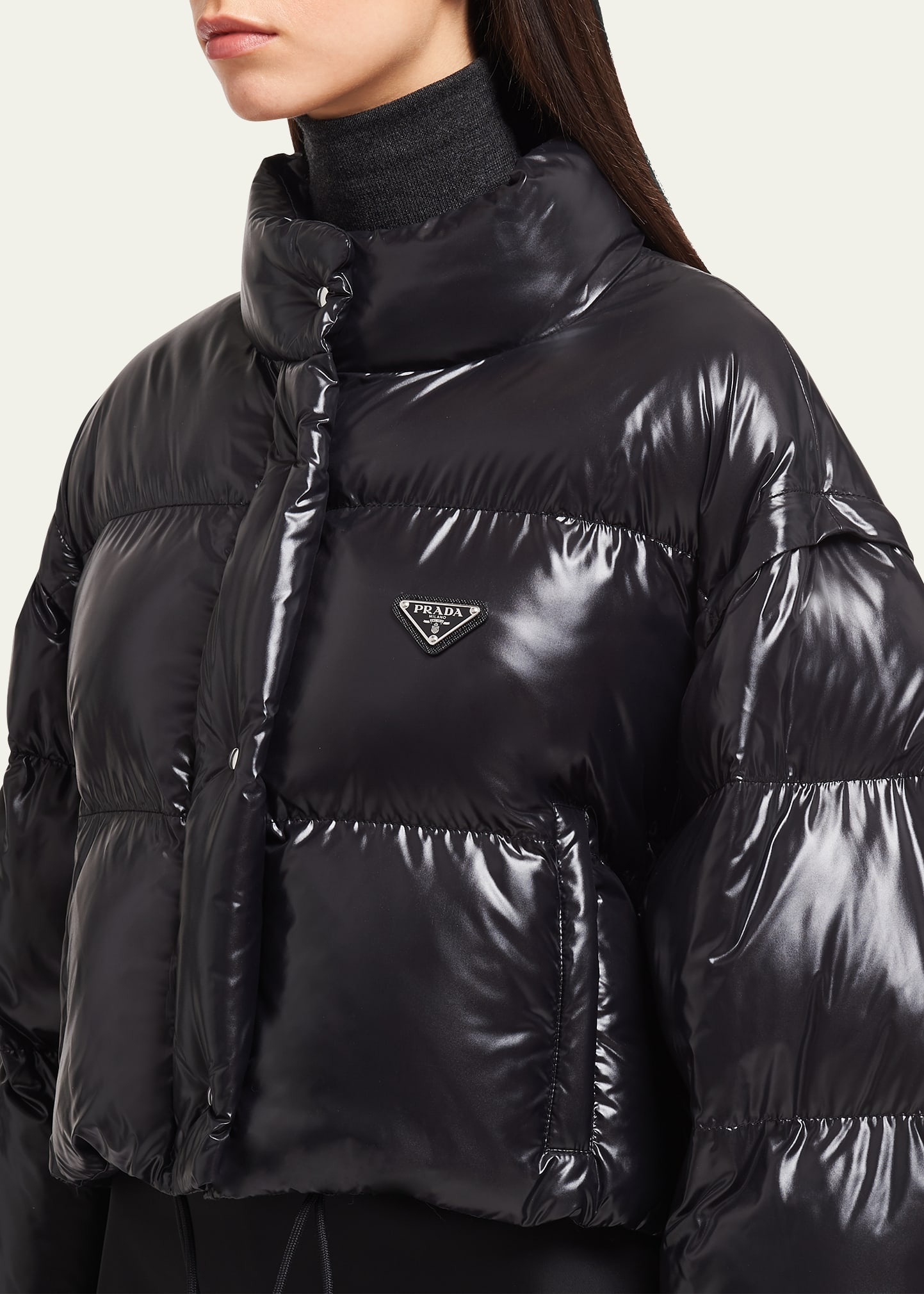 Crop Drawstring Nylon Down Jacket - 5
