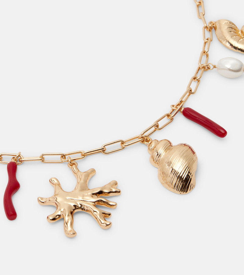 self-portrait Faux pearl-embellished charm necklace outlook