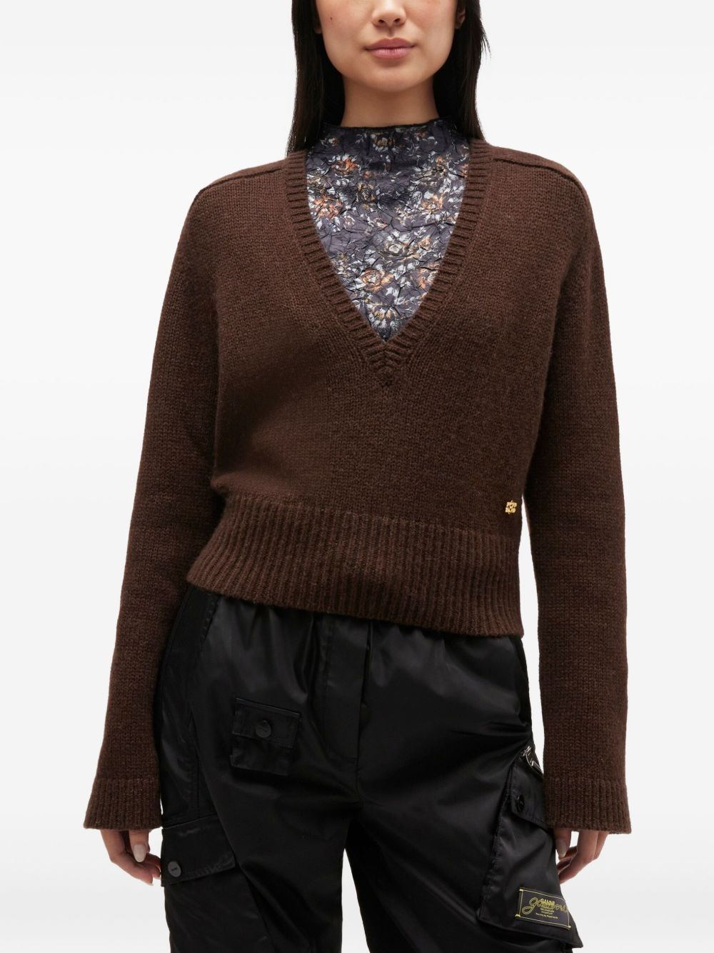 wool yak mix V-neck knit - 3