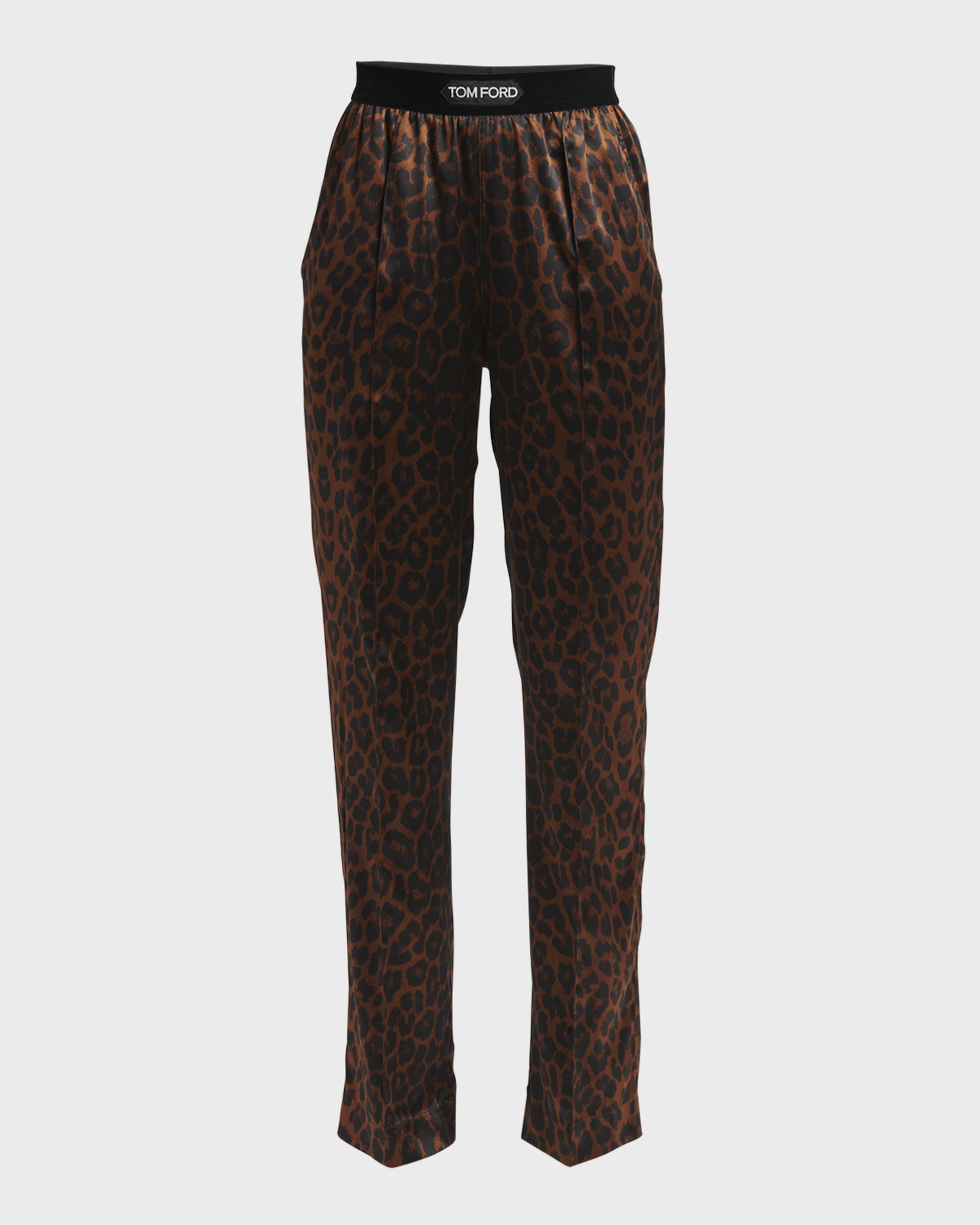 Reflected Leopard Print Silk Signature Pajama Pants - 1