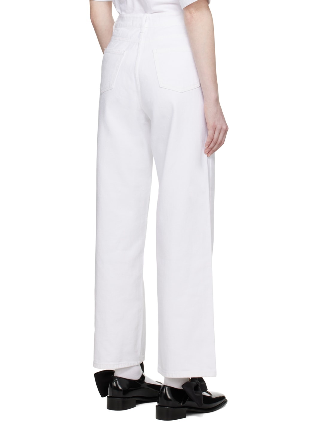 White Pocket Stamped Jeans - 3