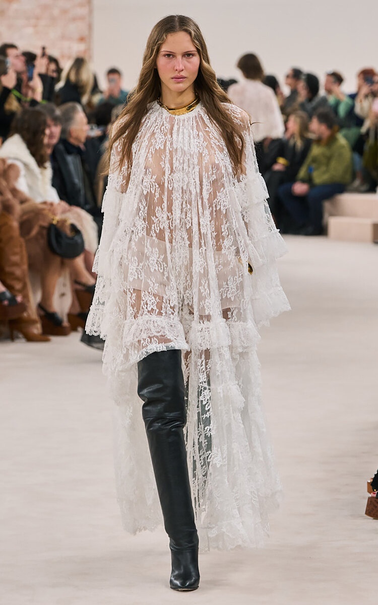 Chloé Ruffled Silk Lace Maxi Dress white | modaoperandi