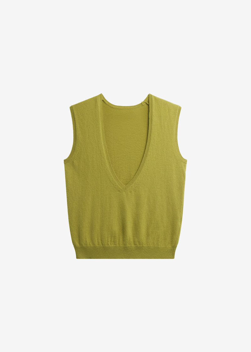 Lizan Deep V Neck Knit Vest - Chartreuse 1