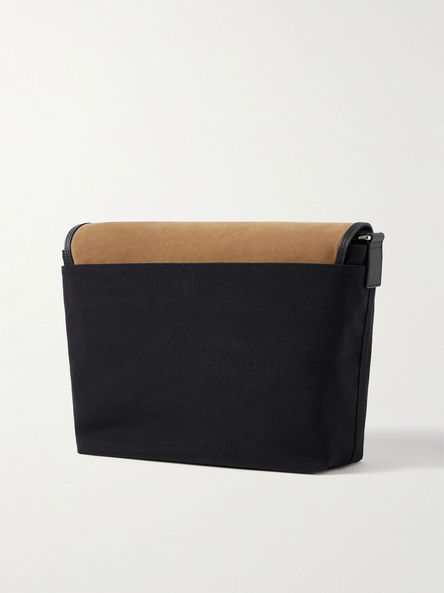 Leather-Trimmed Suede and Canvas Messenger Bag Black - 3