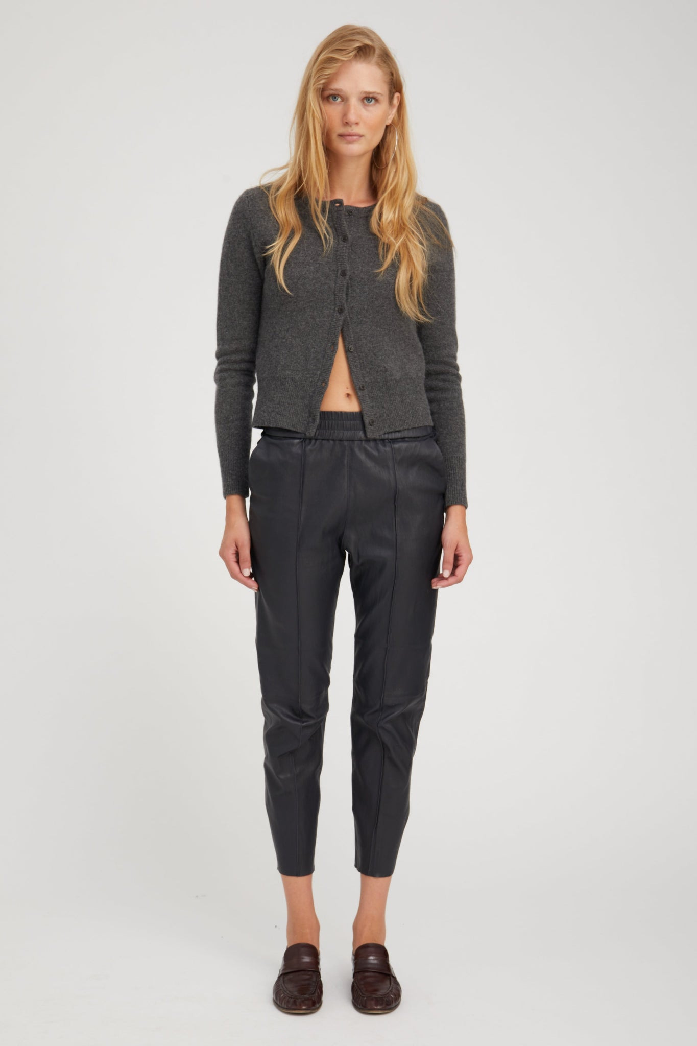 NAVY LEATHER JOGGERS - 1