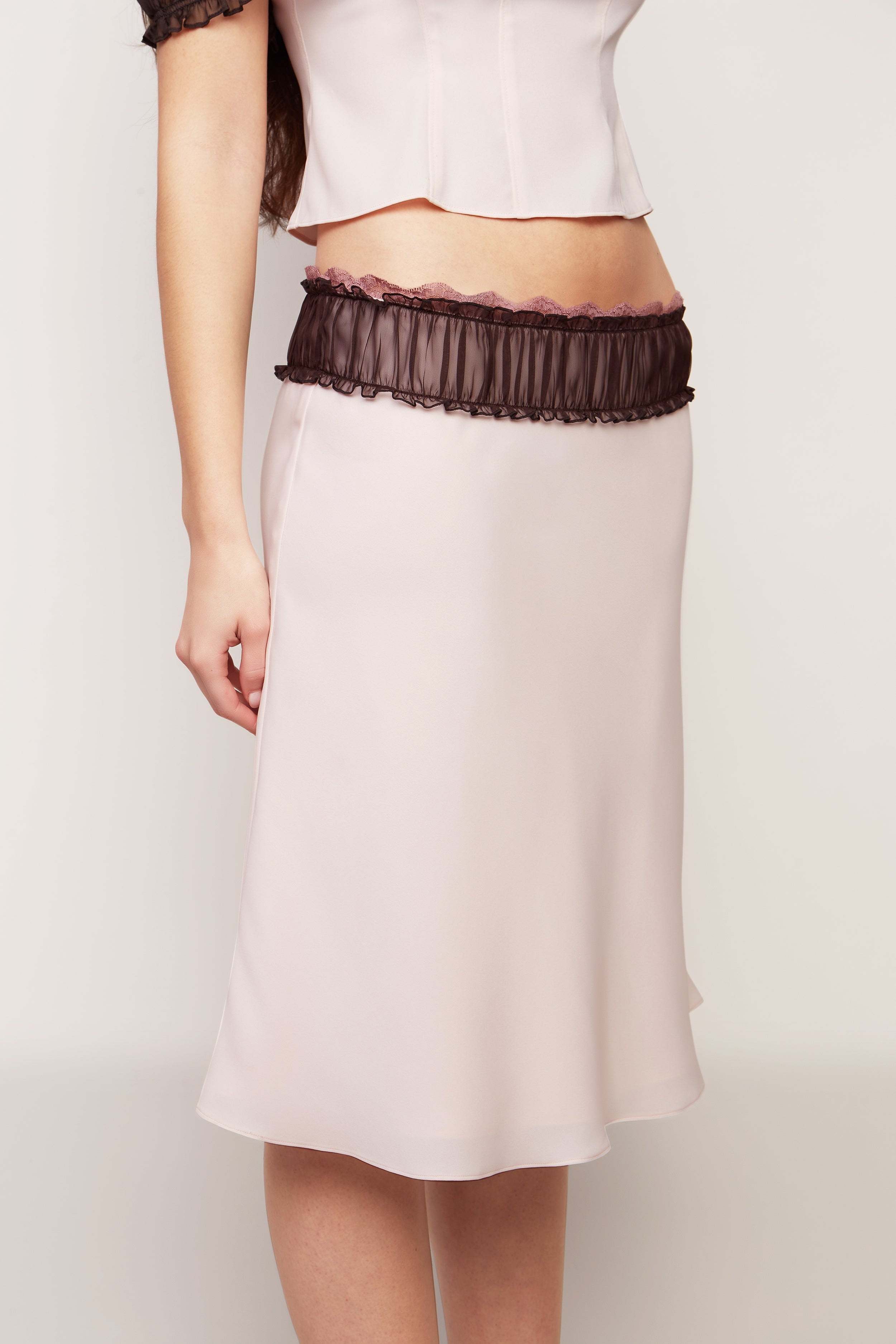 RUCHED CHIFFON LACE MIDI SKIRT - 7