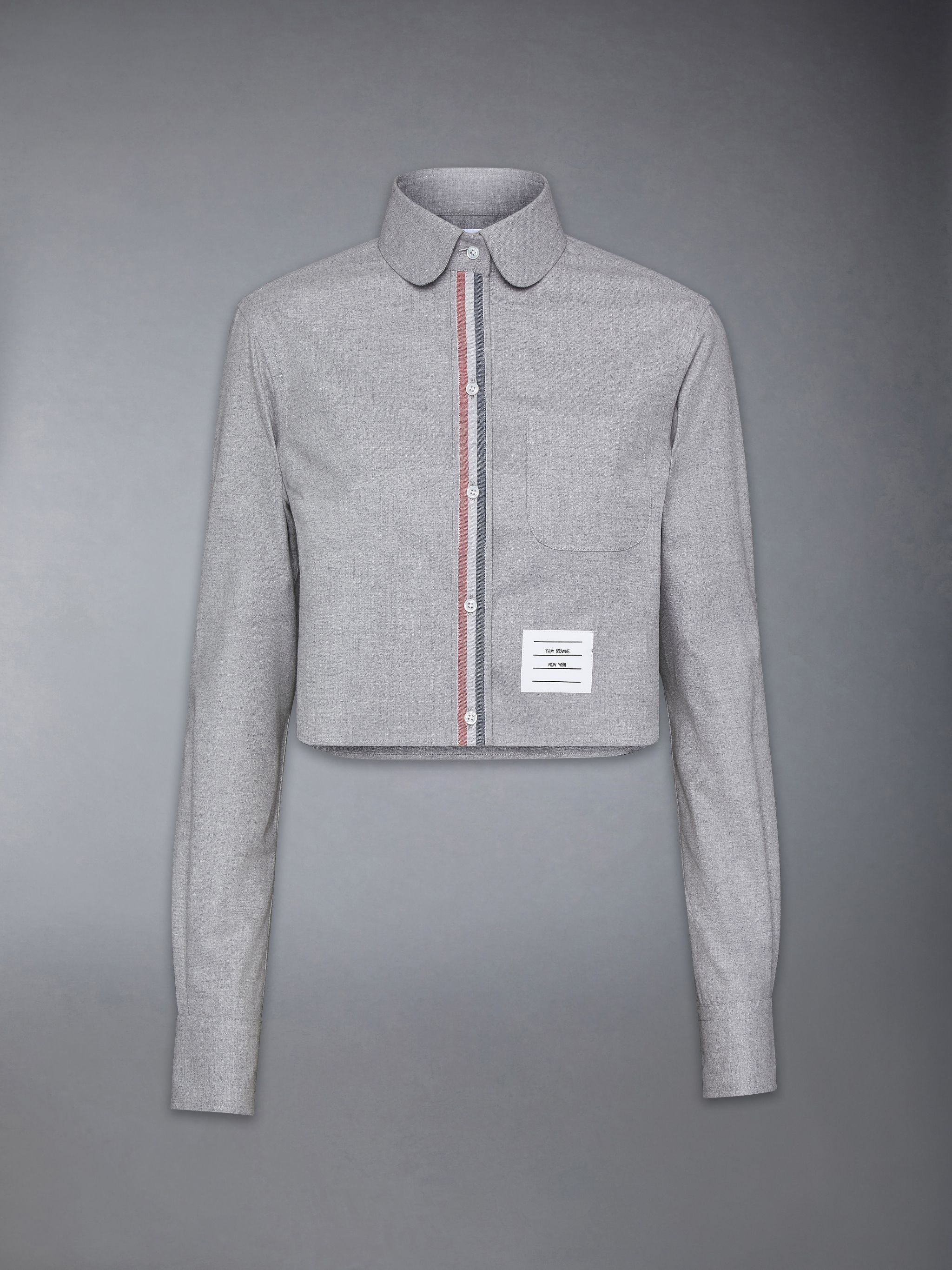 Stripe Cotton Flannel Classic Cropped Round Collar Shirt - 7
