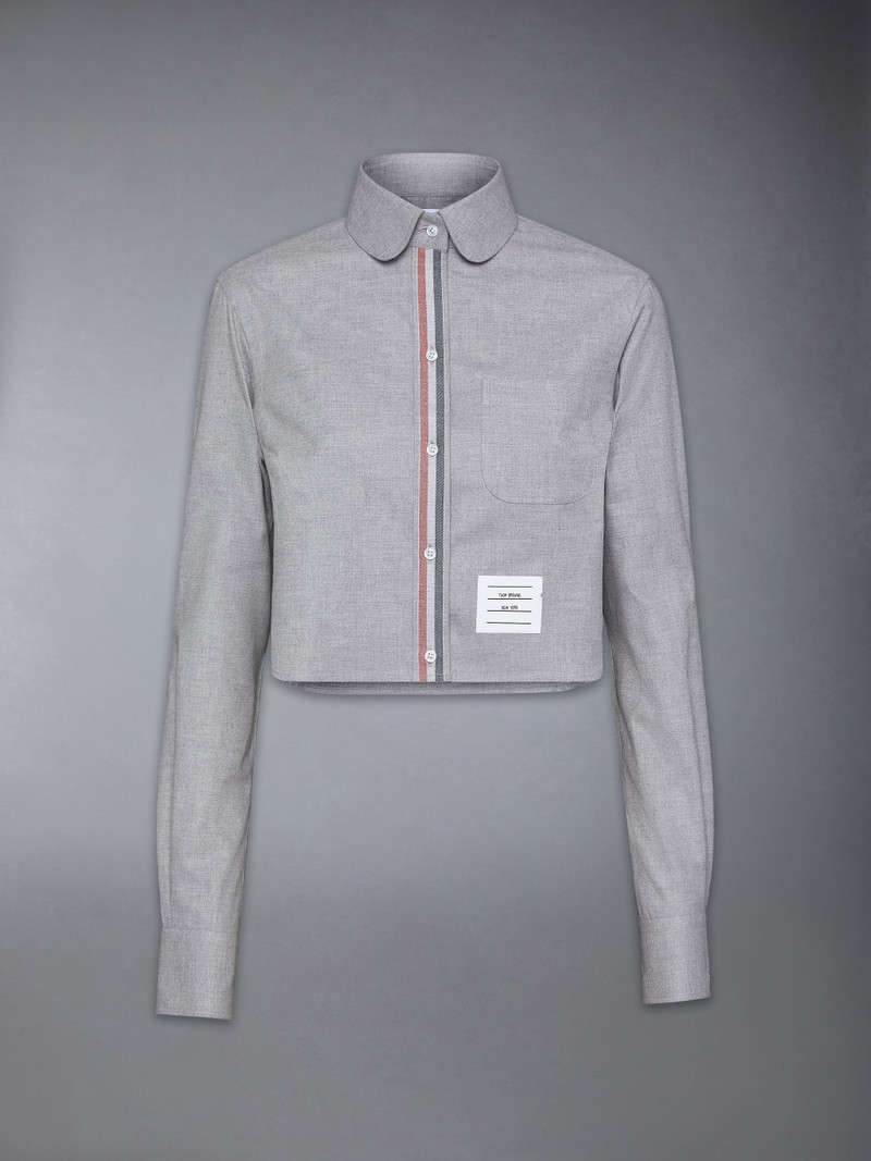 Stripe Cotton Flannel Classic Cropped Round Collar Shirt 7