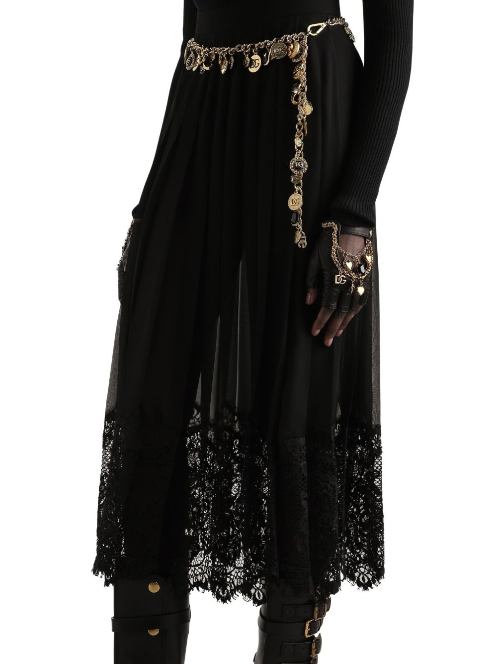 lace-trim midi skirt - 5