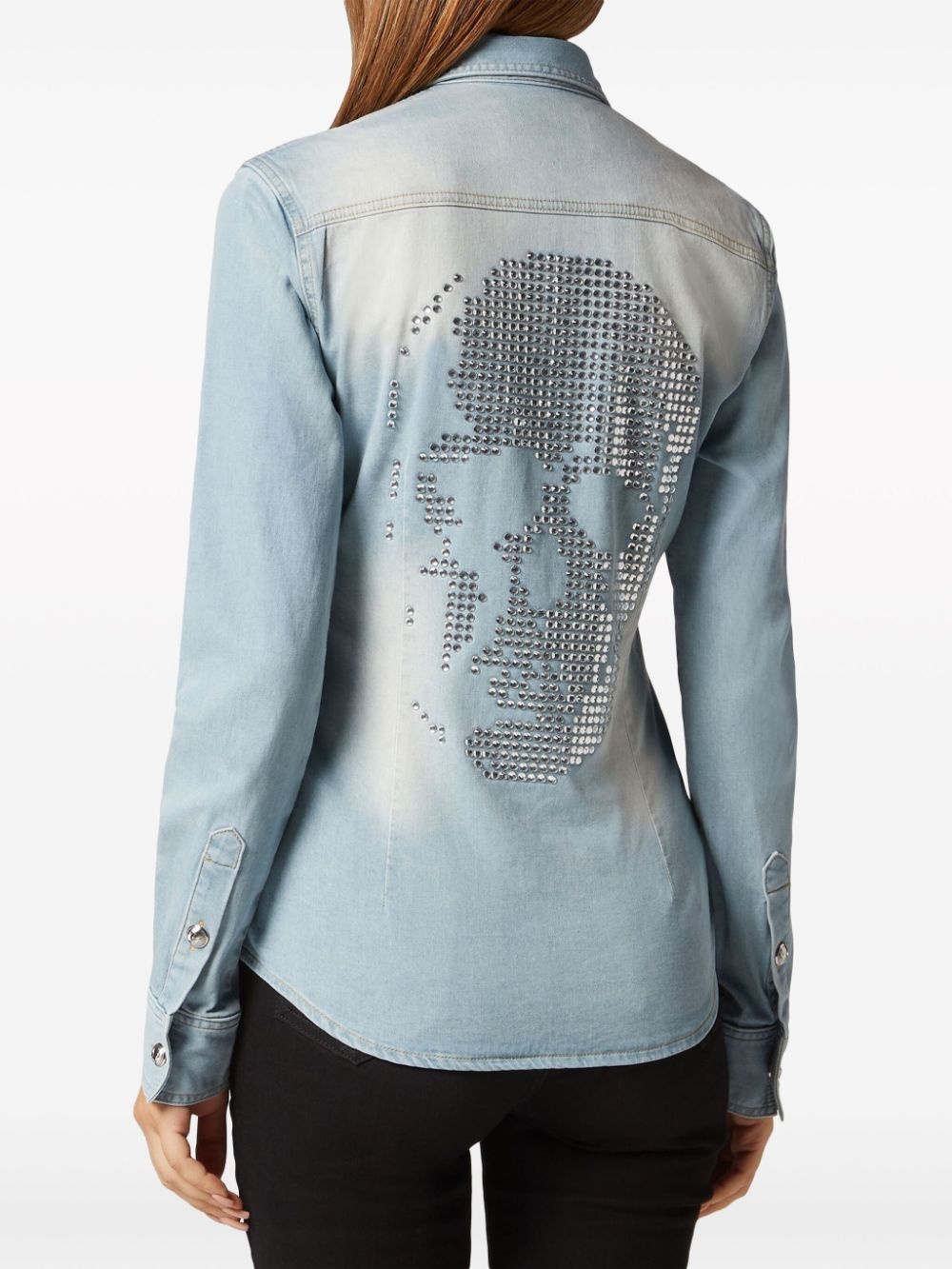 crystal-embellished denim shirt - 3