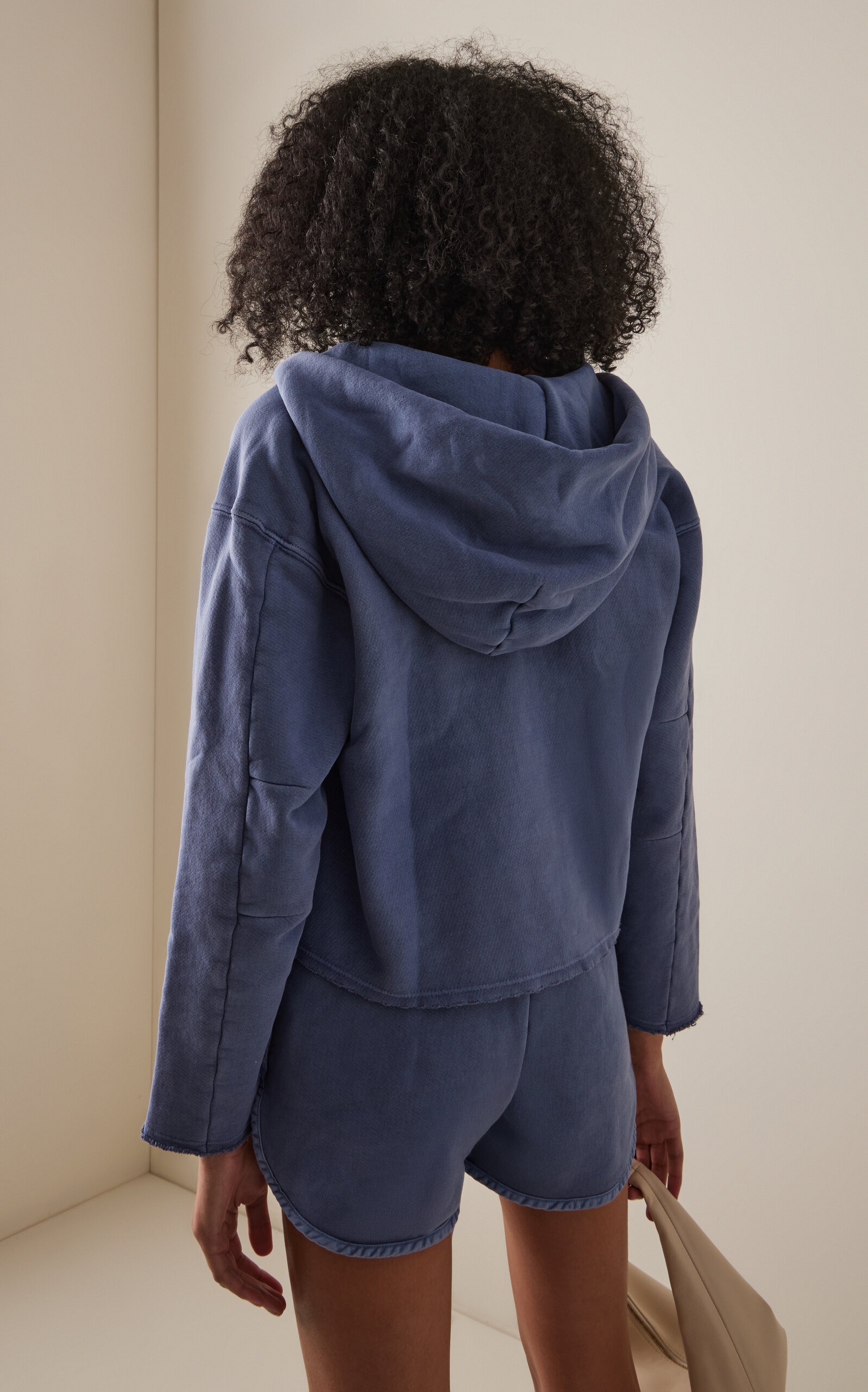 Rachel Raw-Edge Cotton Cropped Hoodie blue - 4