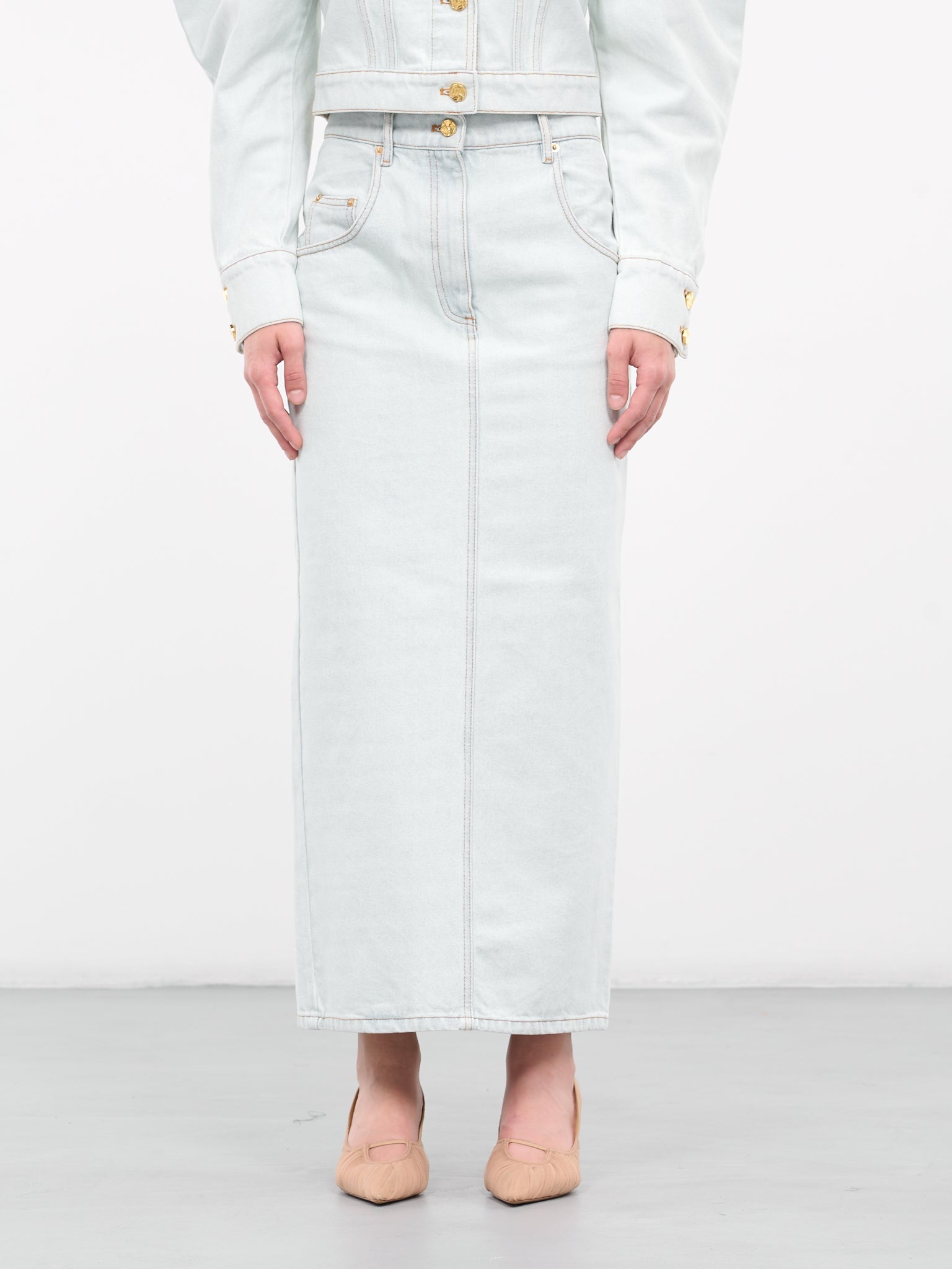 スカート NINA RICCI LONG DENIM SKIRT WITH SLIT Long Denim Skirt With Front Slit in Blue - Nina Ricci