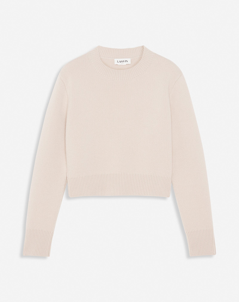 CROPPED WOOL AND CASHMERE CREWNECK SWEATER - 1