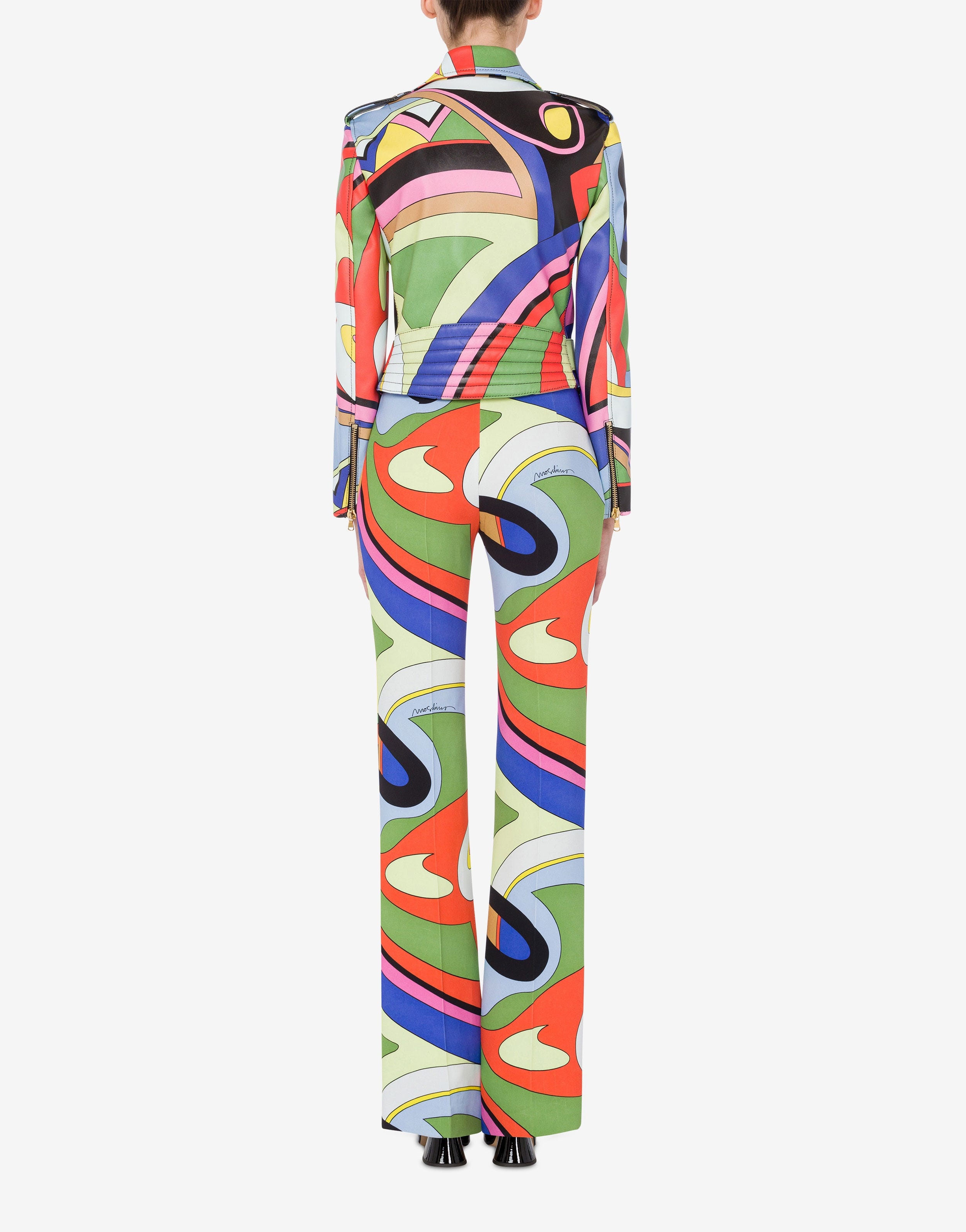 MULTICOLOUR PRINT NAPPA LEATHER BIKER JACKET - 3