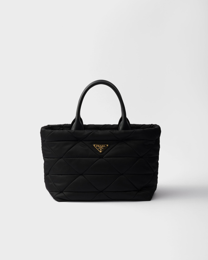 Medium padded Re-Nylon and leather tote bag 1