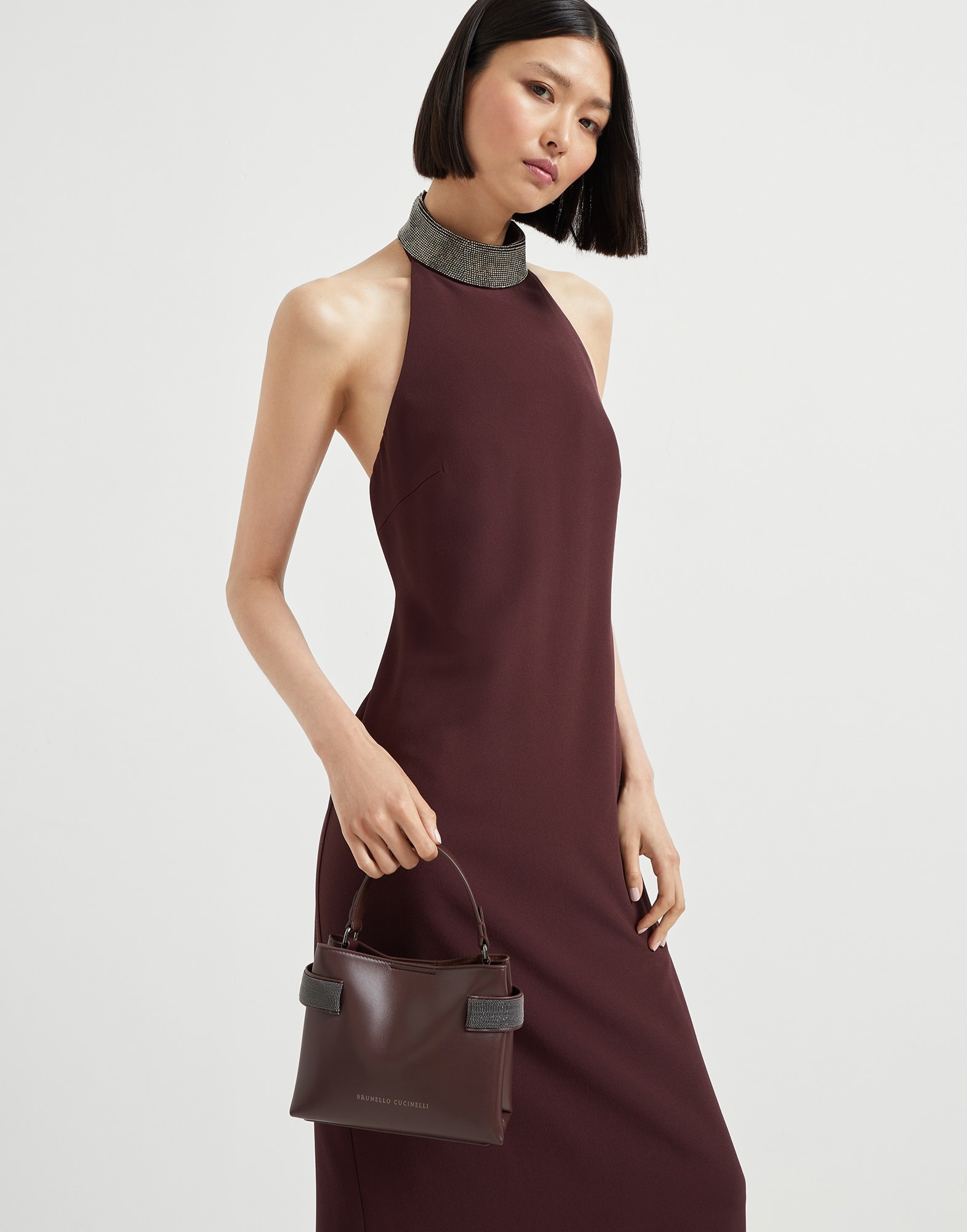Essence small top-handle bag in calfskin with precious bands - 4