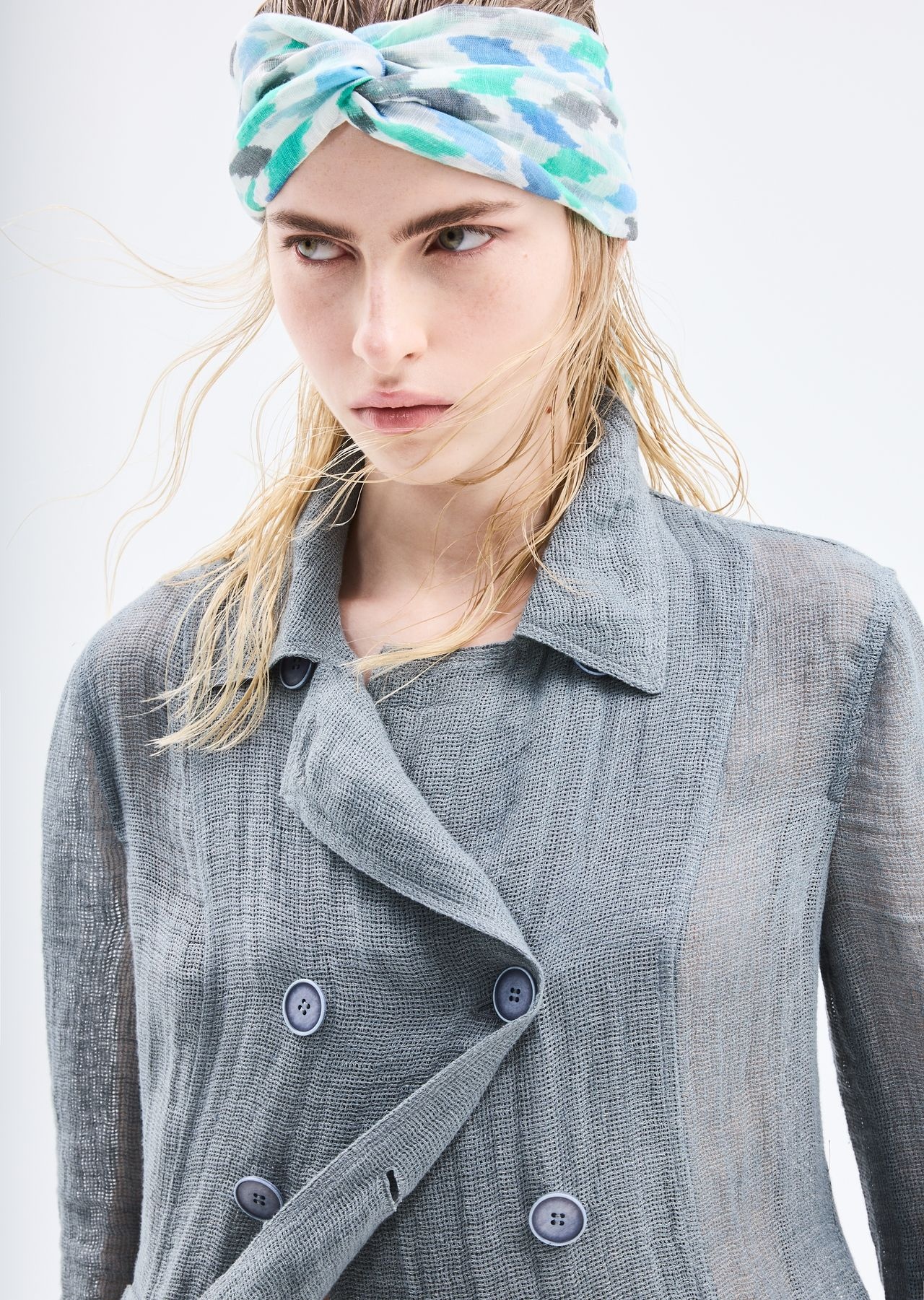 Double-breasted linen-blend jacket - 6