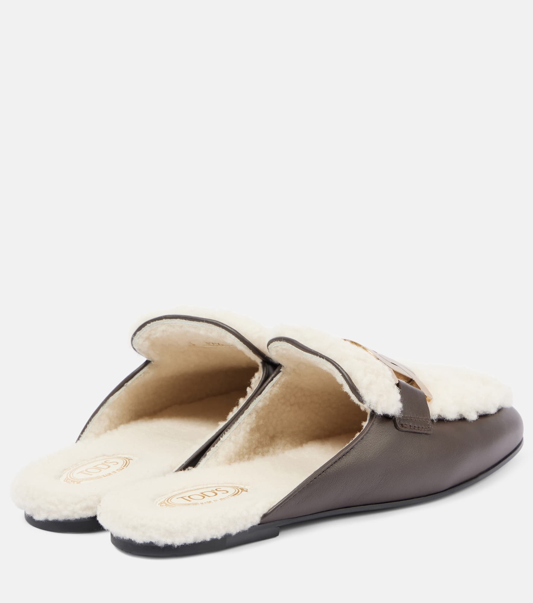 Catena shearling-lined leather slippers - 2