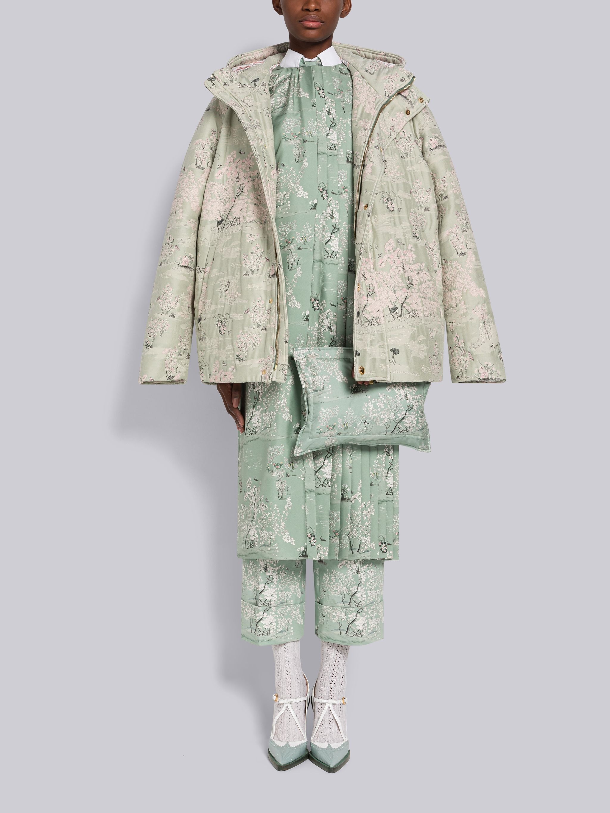 Toile Silk Twill Short Sleeve Pleated Dress - 4