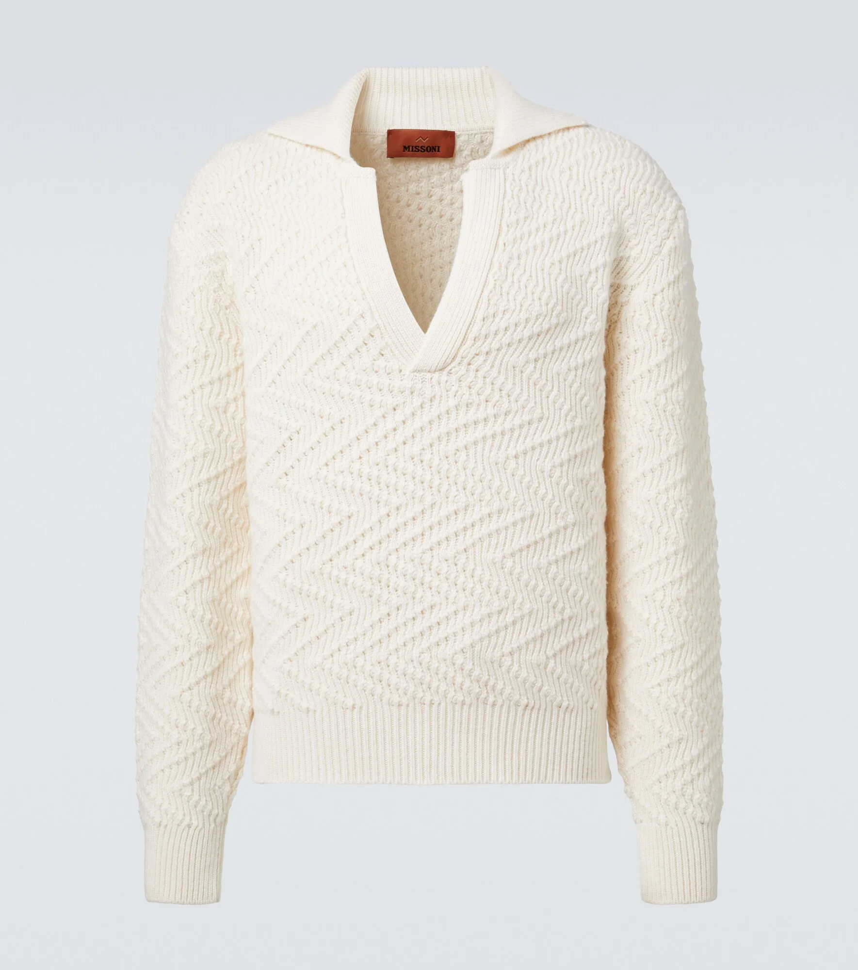 Zigzag wool-blend polo sweater - 1