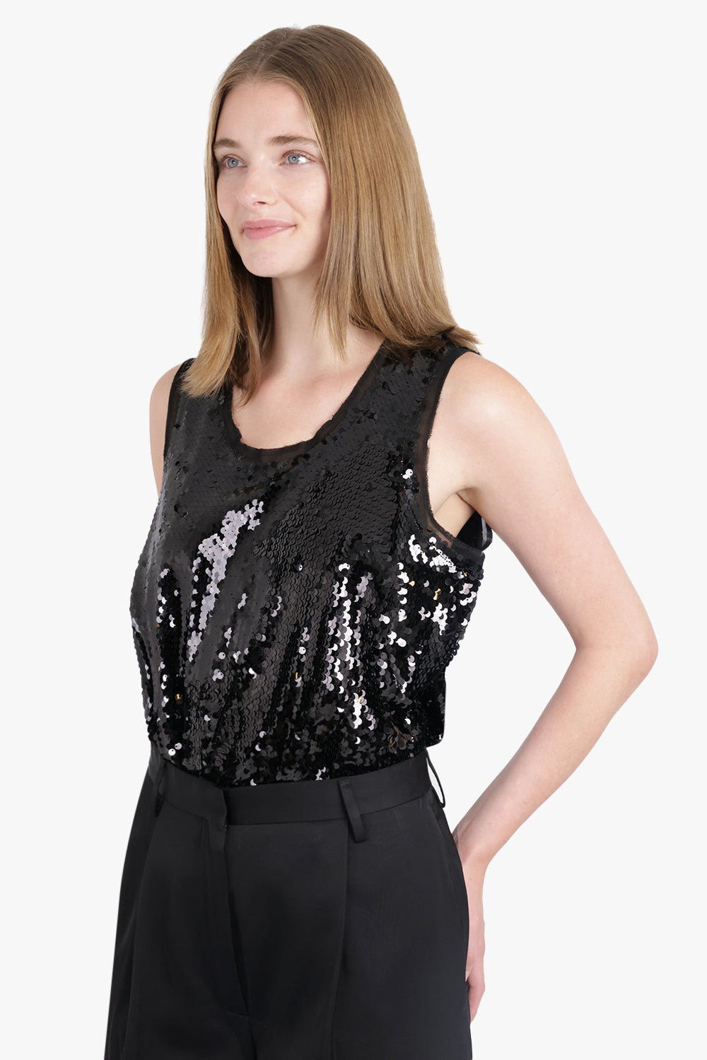 FISHSCALE SEQUIN OVERLAY S/LESS TOP | BLACK - 7