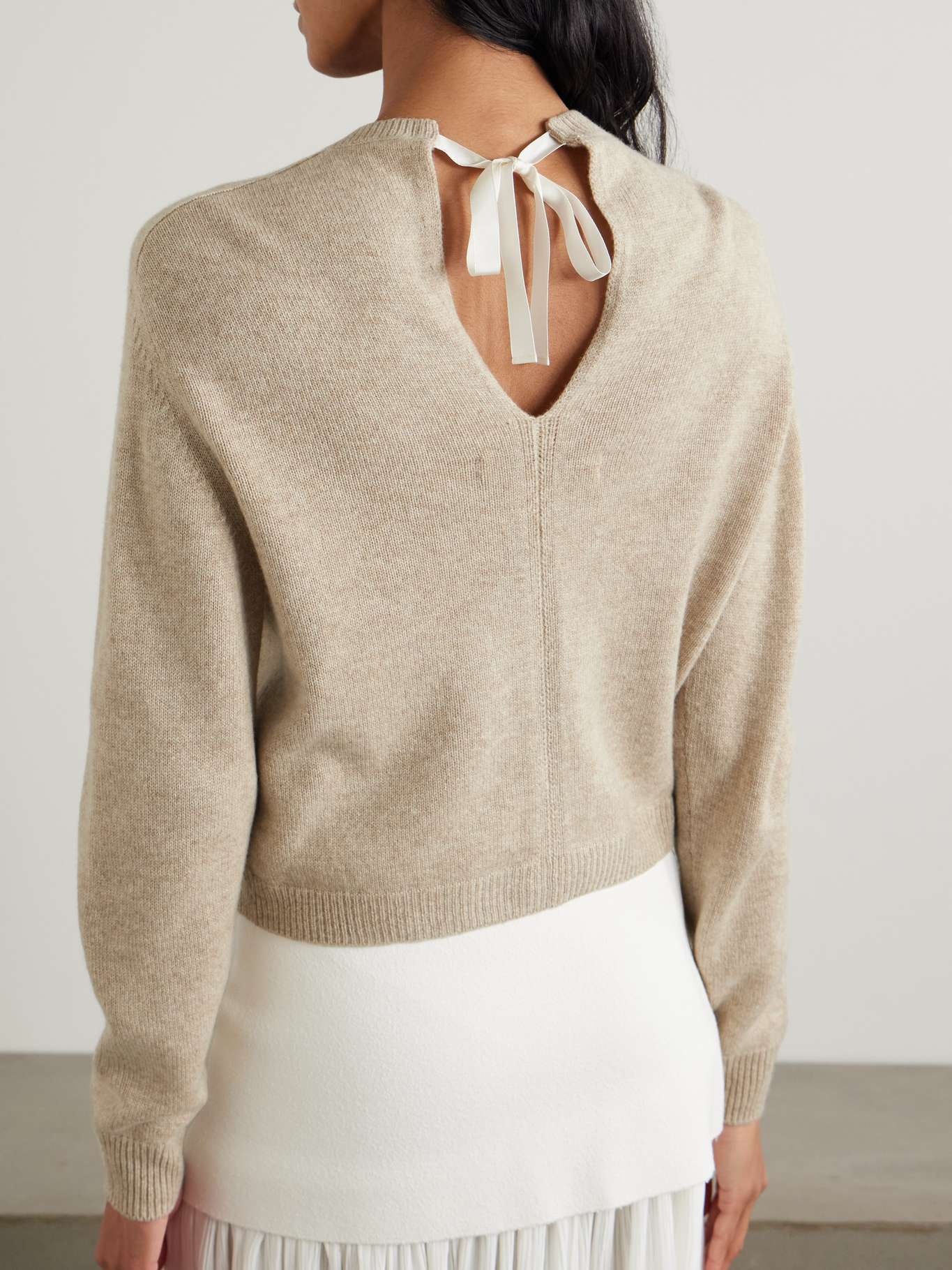 Tie-detailed cashmere cardigan Beige - 3