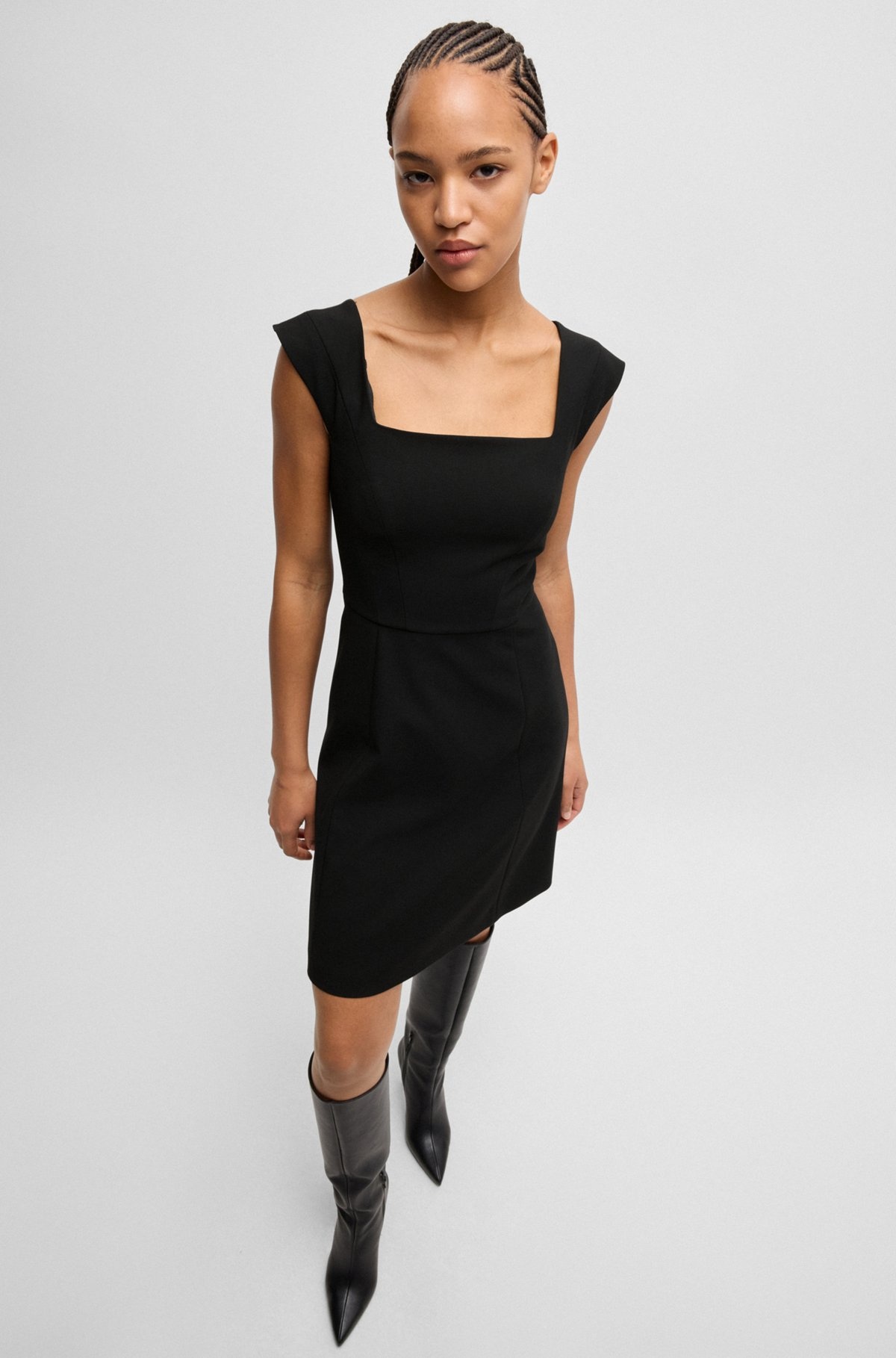 SQUARE-NECK DRESS IN STRETCH FABRIC - 6
