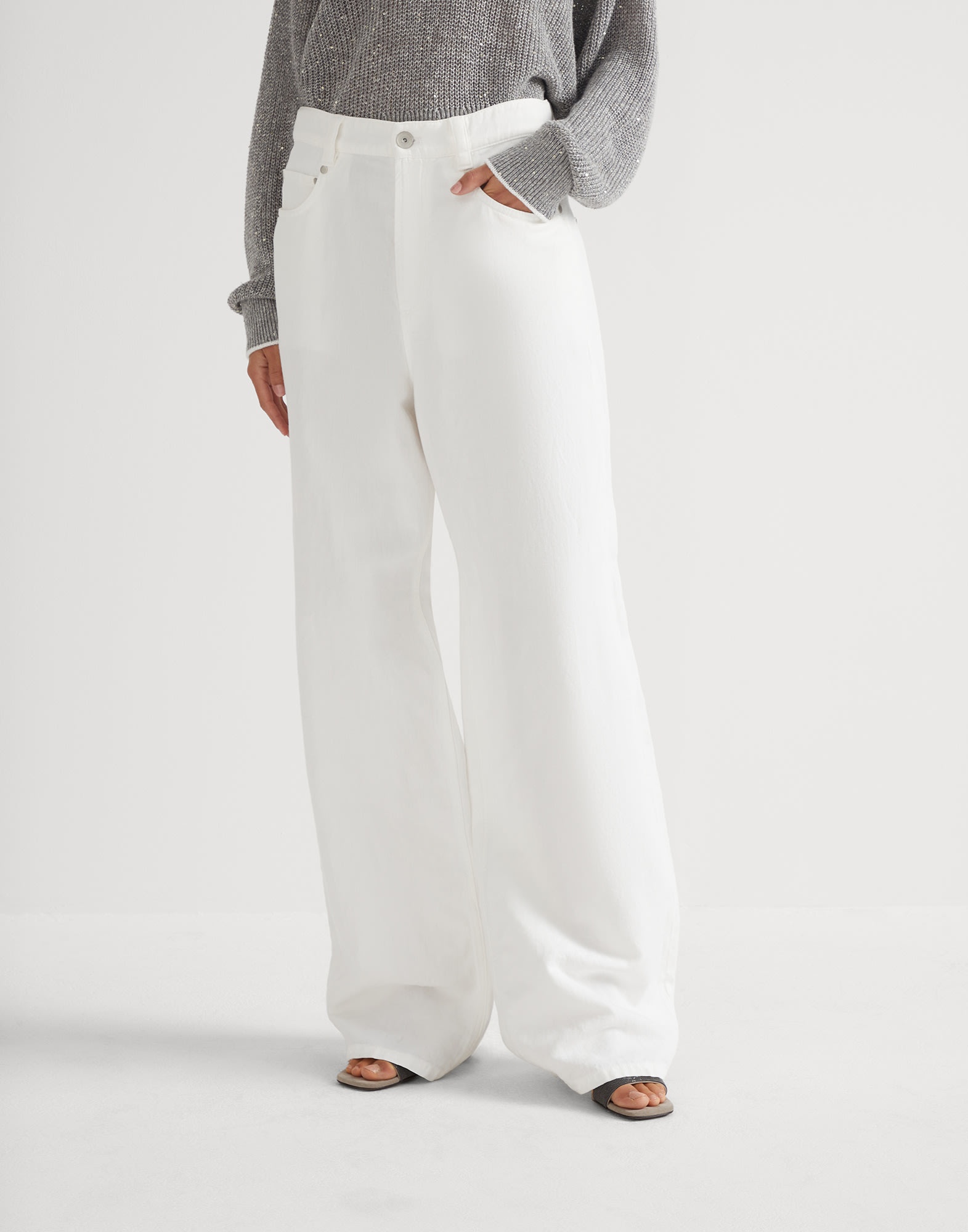 Garment-dyed relaxed trousers in cotton and linen cover - 1