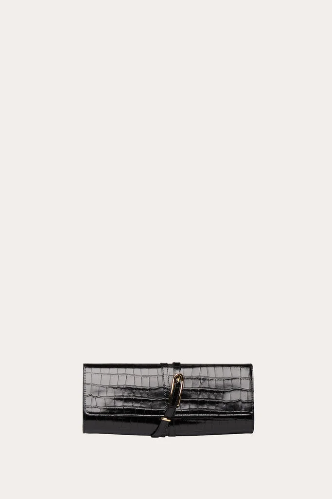 BELTED CLUTCH BLACK CROC - 1