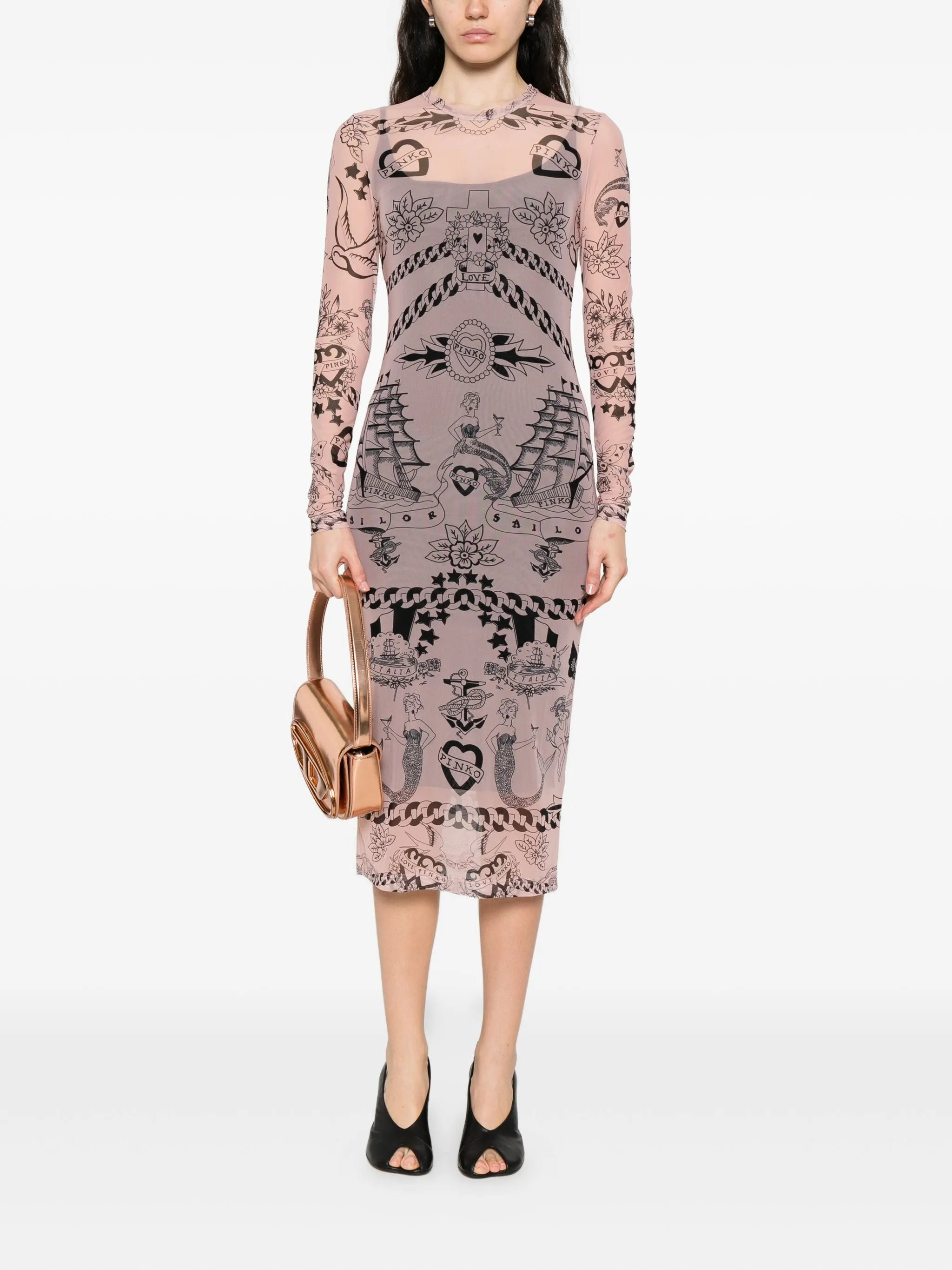 Pinko Printed Mesh Midi Dress - 2