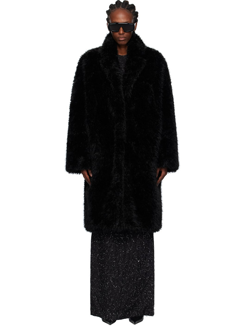 Black Notched Lapel Faux-Fur Coat 1