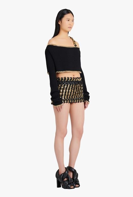 Cropped black and gold eco-designed knit sweater - 7