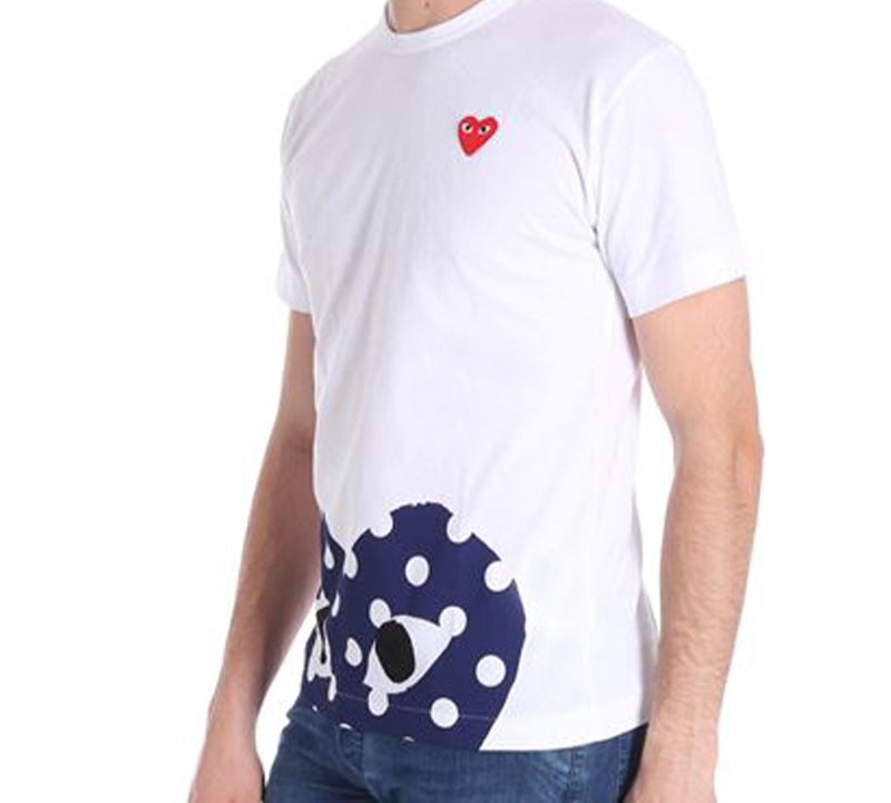 COMME des GARCONS PLAY Polka Dot Half Heart Logo Tee 'White Navy' AZ-T236-051-1 - 4