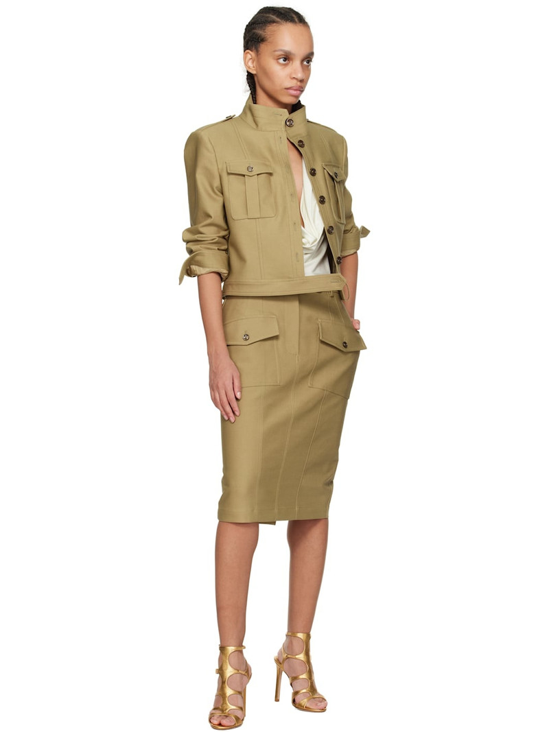 TOM FORD Khaki Stand Collar Cropped Safari Jacket outlook