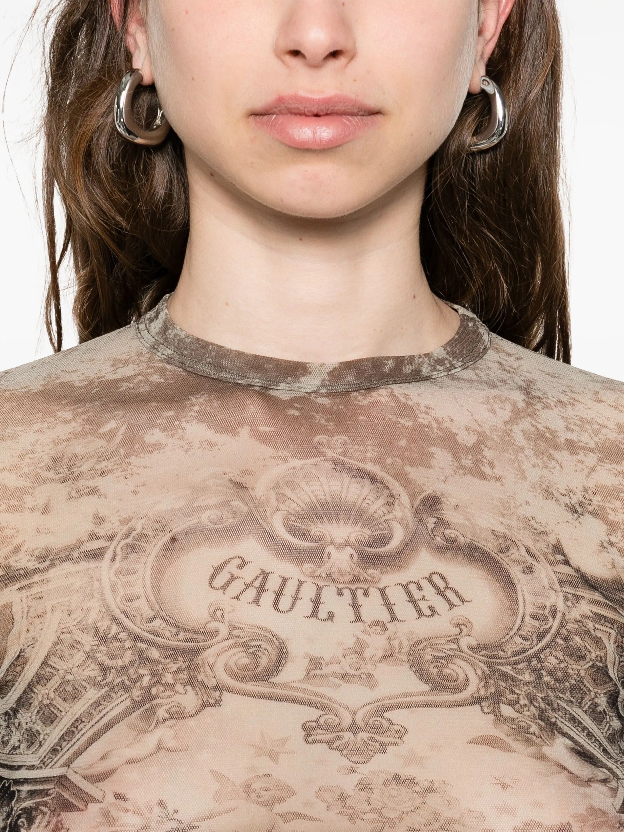JEAN PAUL GAULTIER - Women Mesh Printed "Médaillon" Long Sleeves Top - 4