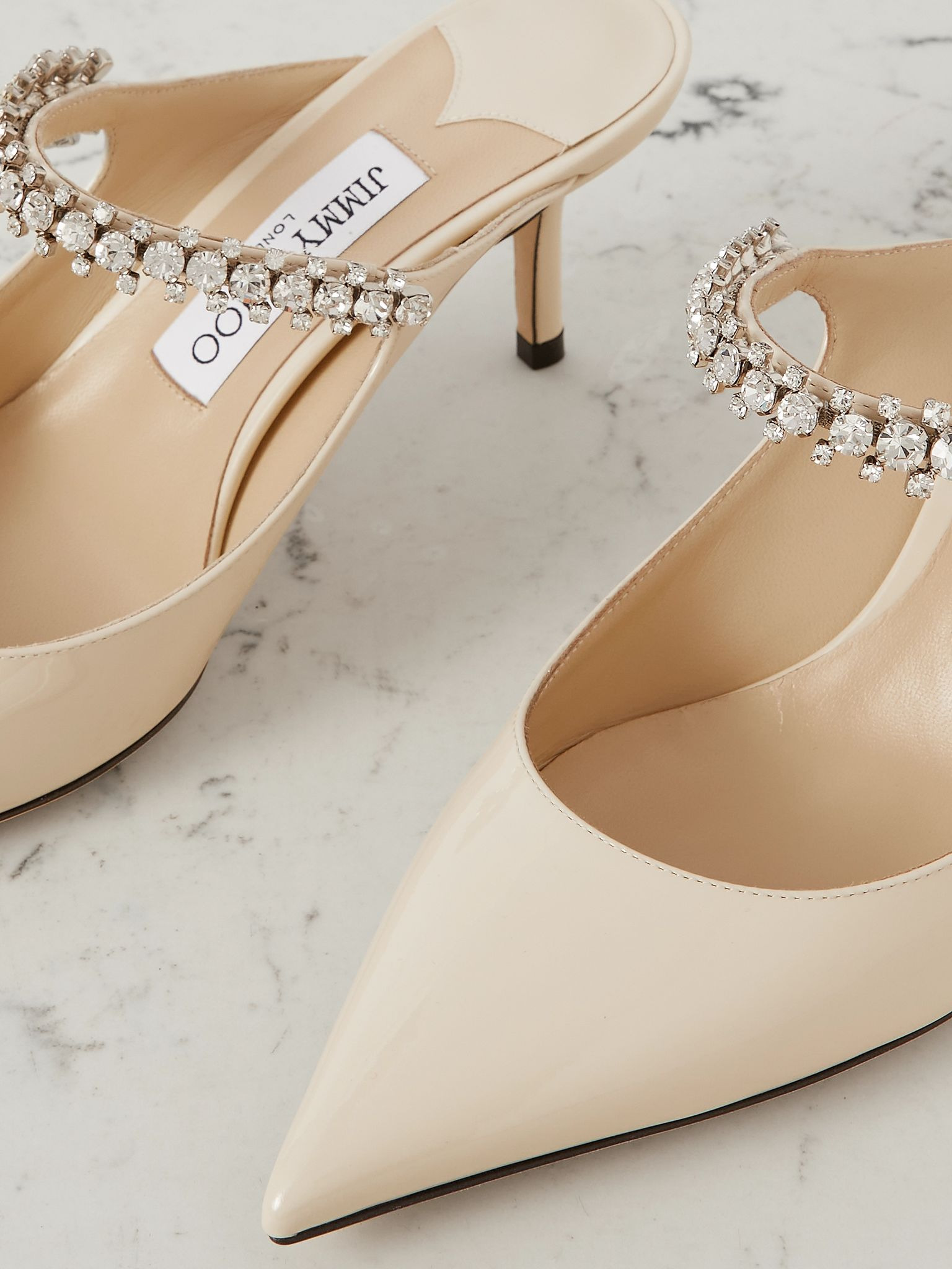 Bing 65 crystal-embellished patent-leather mules Off-white - 4