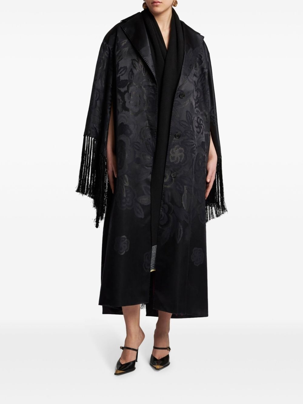 fringe-detail jacquard coat - 2