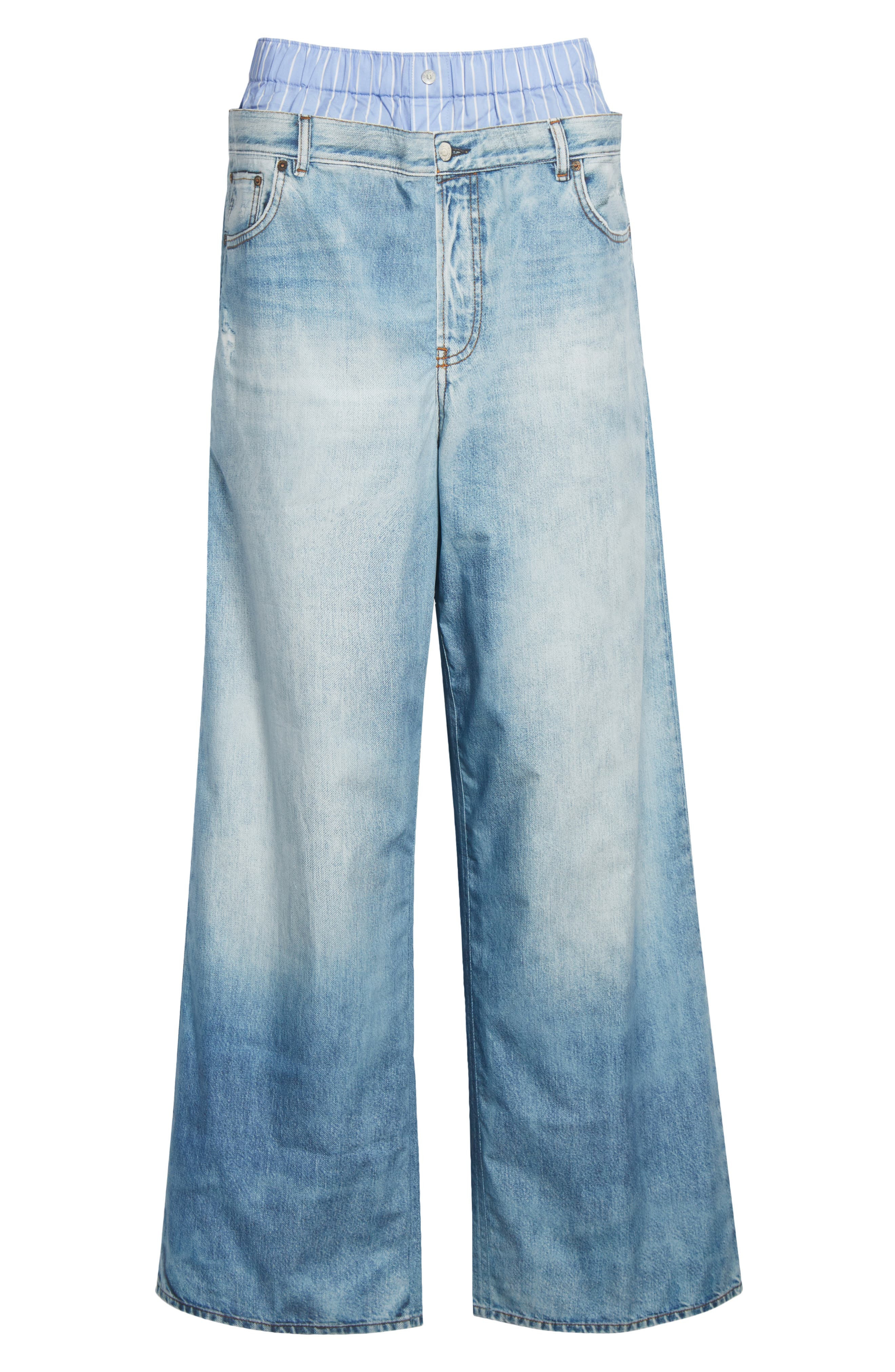 Acne Studios Boxer Waistband Denim Trompe l'Oeil Wide Leg Poplin Pants in Light Blue at Nordstrom - 6