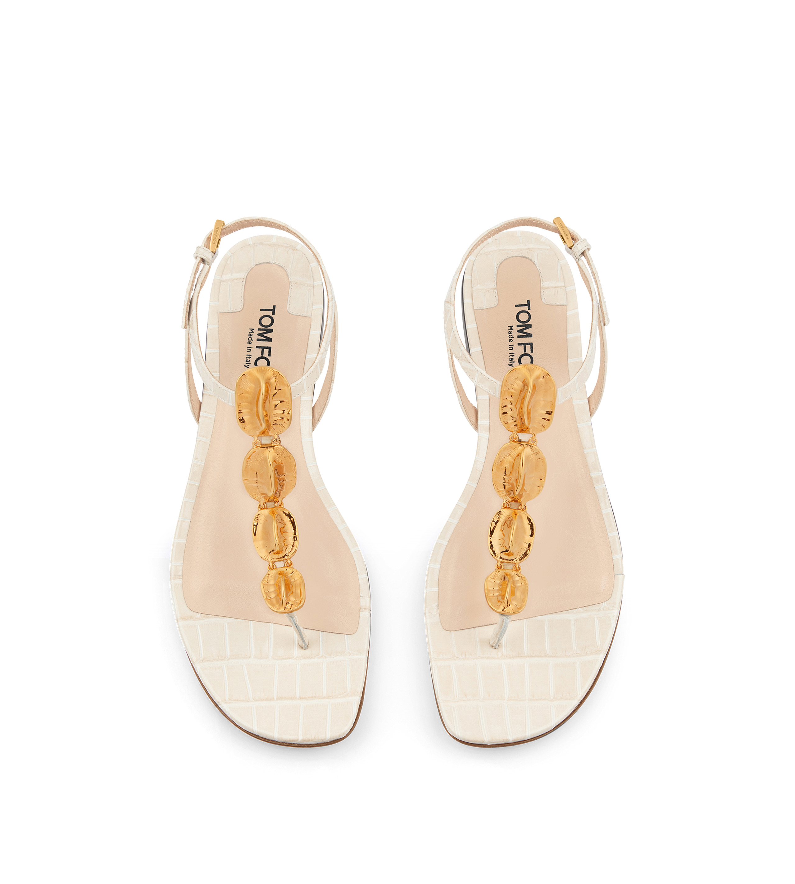 STAMPED CROC LEATHER TITAN T STRAP THONG SANDAL - 4