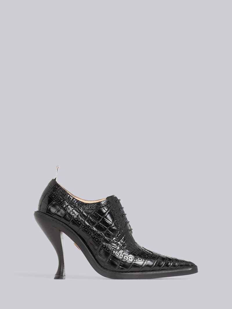 Black Crocodile Leather 105mm Curved Heel Longwing Brogue 1