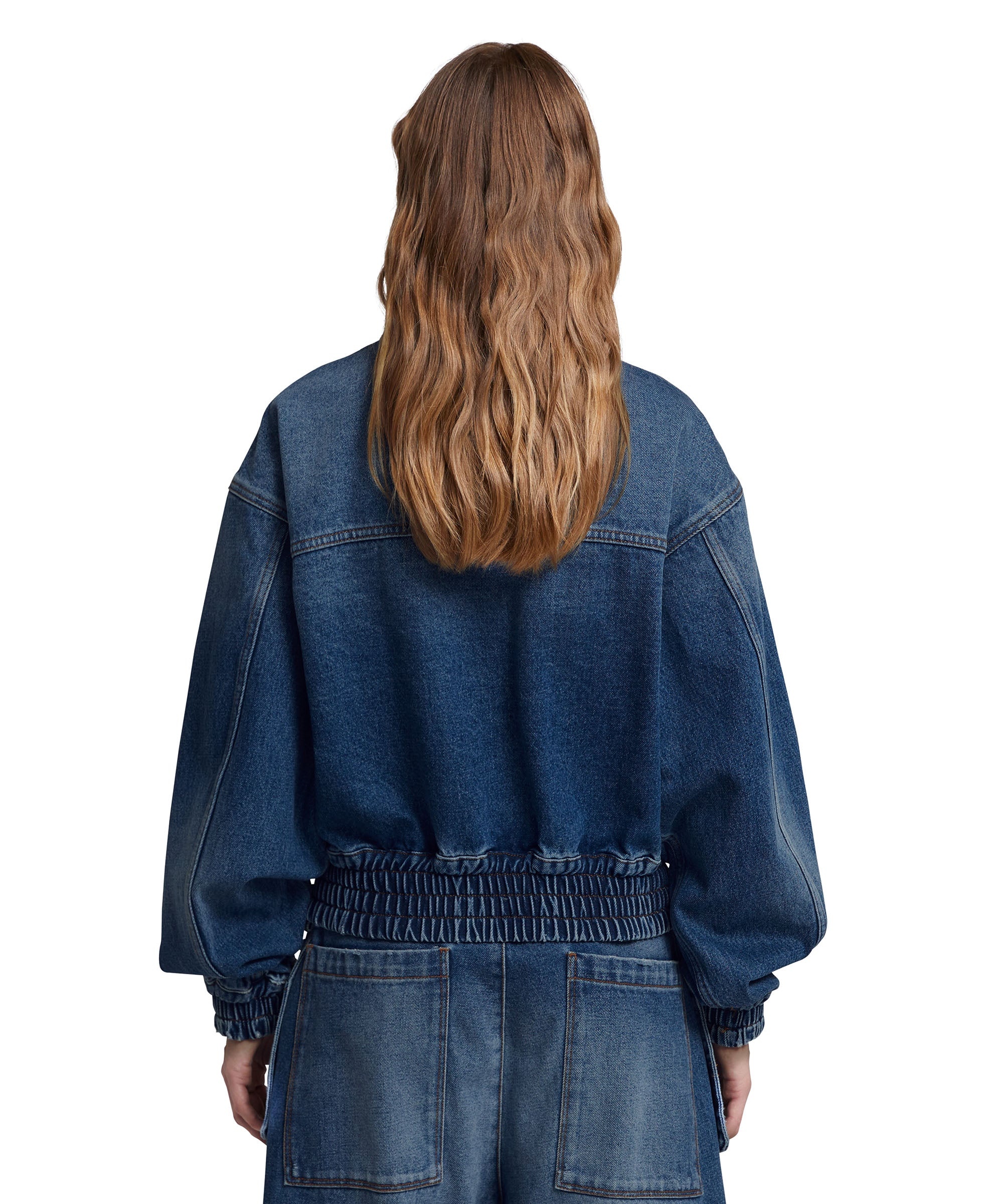 Blue denim pocketed crop jacket - 3