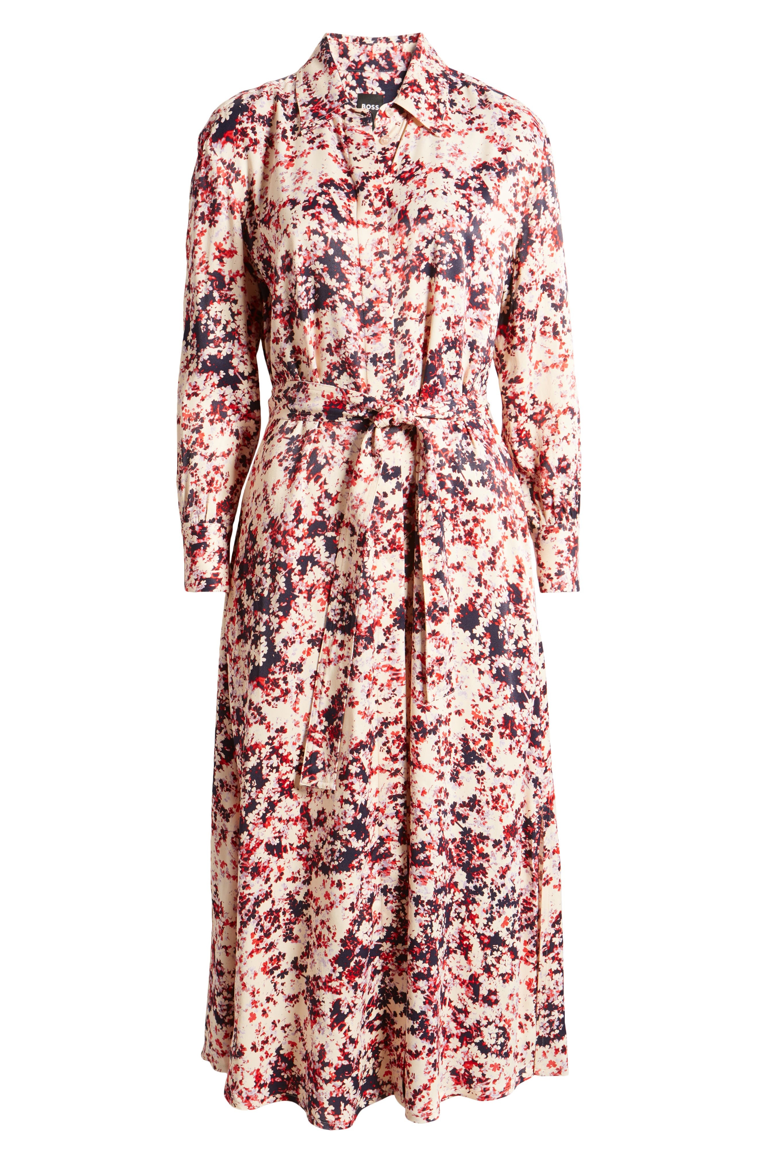 BOSS Davivio Tie Belt Long Sleeve Shirtdress in Hope Flower Fantasy at Nordstrom - 5