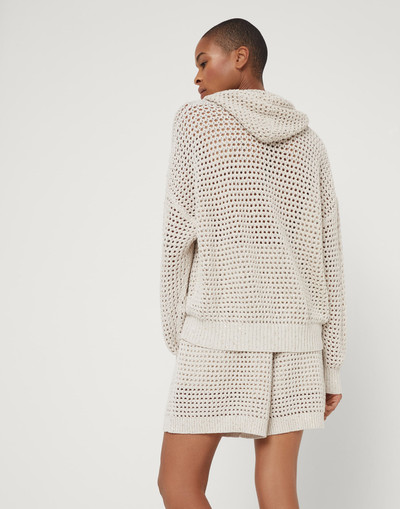 Brunello Cucinelli Cotton dazzling net hooded sweater outlook