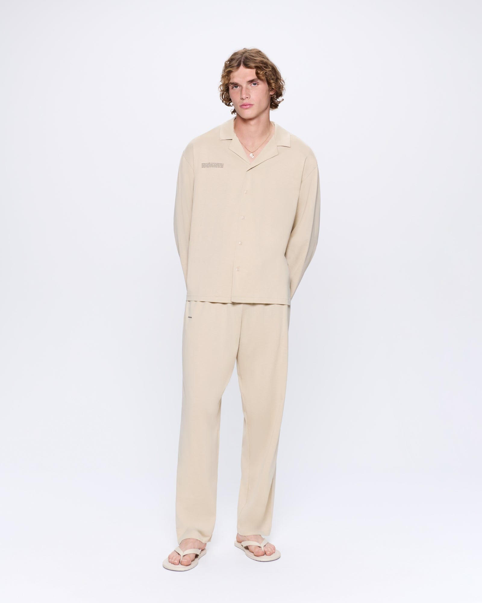 Mens 365 Lightweight Long Pyjama Set  - Maitake Beige - 2