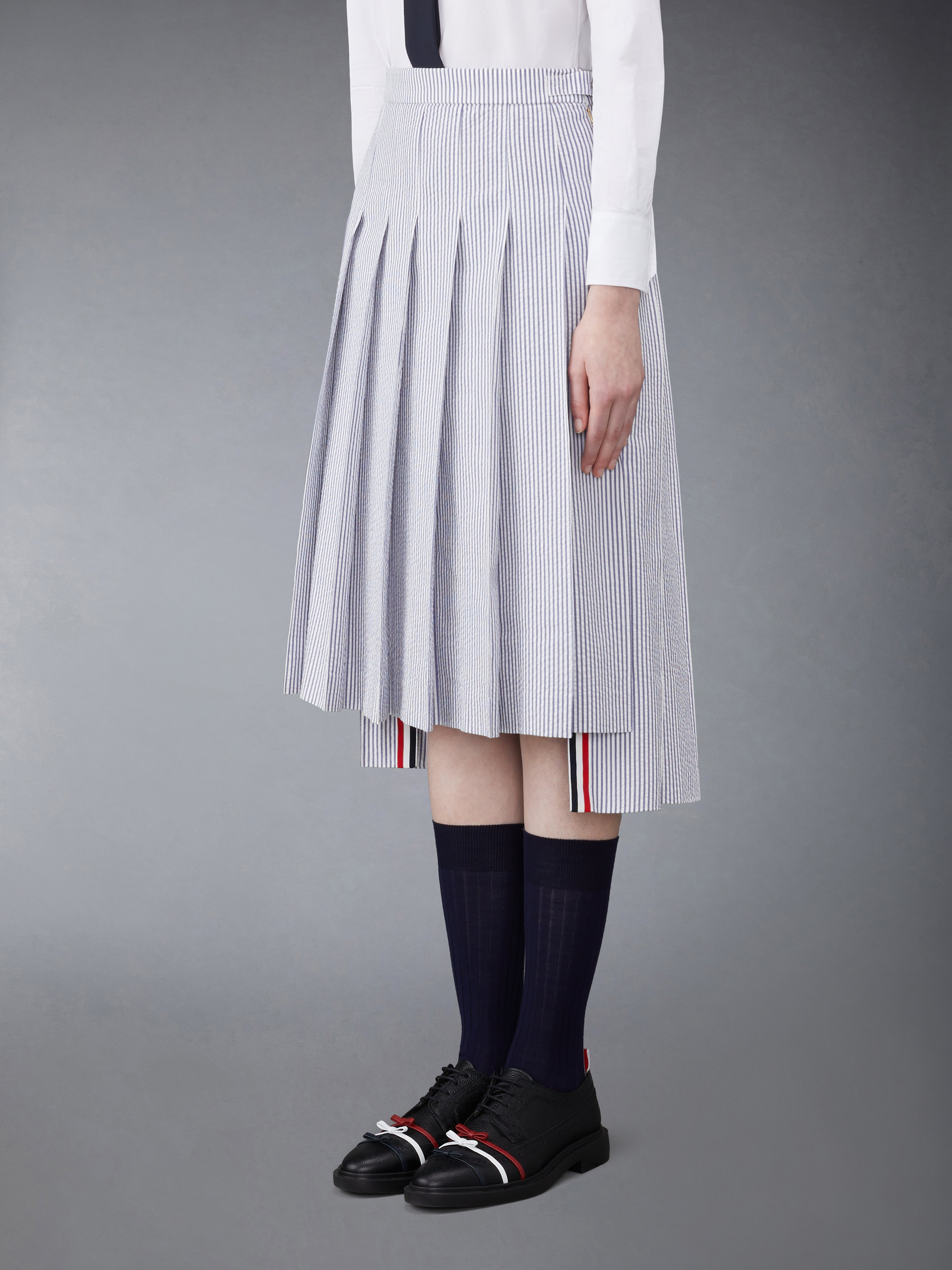 BELOW KNEE DROPPED BACK PLEATED SKIRT IN SEERSUCKER - 2