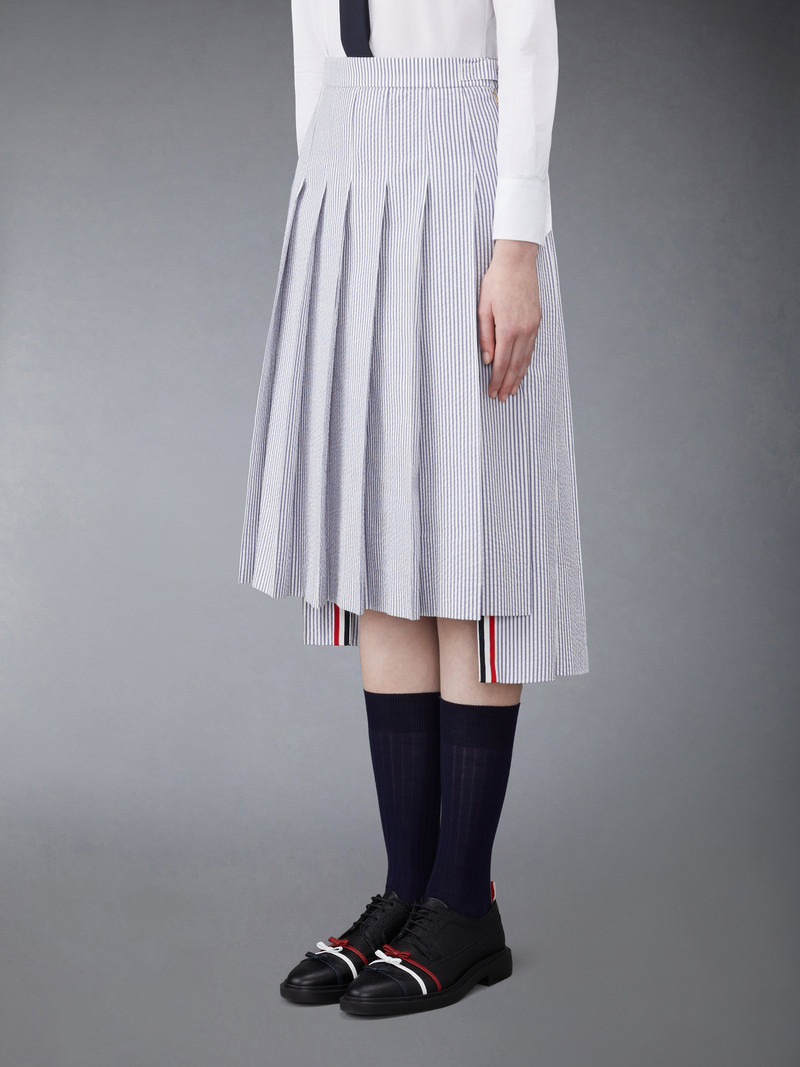 Thom Browne BELOW KNEE DROPPED BACK PLEATED SKIRT IN SEERSUCKER outlook