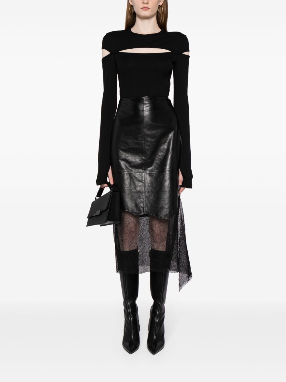 Helmut Lang lace-trimmed leather skirt | farfetch | REVERSIBLE