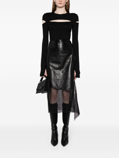 Helmut Lang lace-trimmed leather skirt outlook