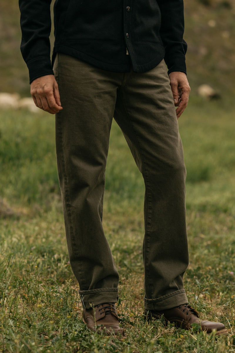 The Barrel Classic Straight Natural Slub - Military Green 14oz Selvedge 1